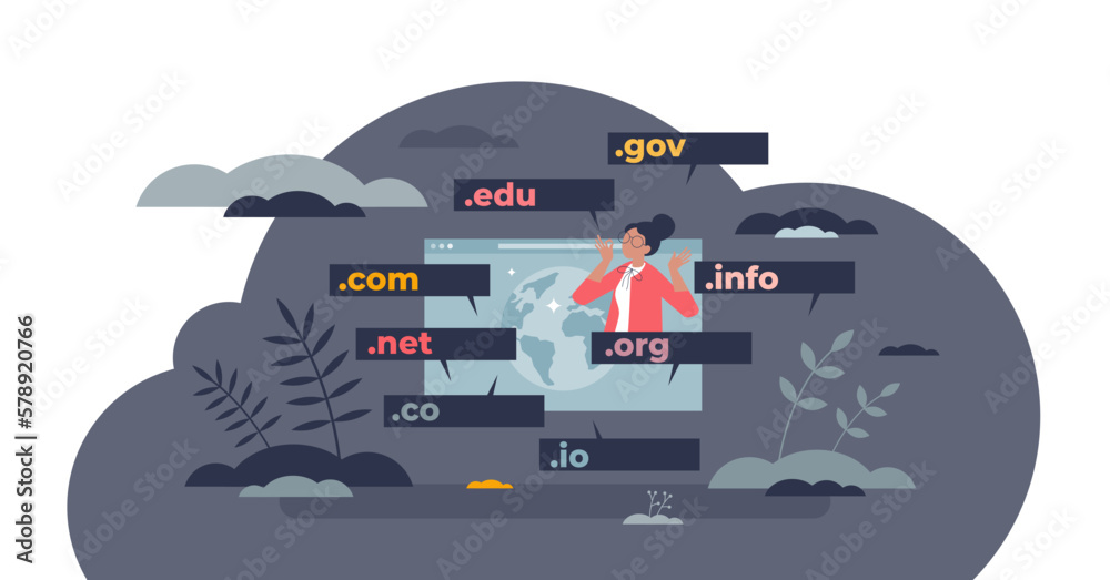 Wall mural domain name for website internet address extension tiny person concept, transparent background.www h