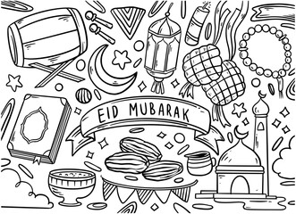 Doodle Illustration of Ramadan Kareem with hand draw doodle background for the celebration of Muslim community festival
