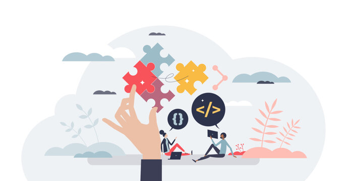 Software developers and programming language coding tiny person concept, transparent background.Professional website or application script writer with job experience illustration.