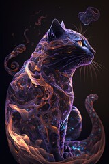 Beautiful Artistic Spiraling Galaxies Star and Iridescent Nebulae in Intricate Detail, Forming Shape of a Bombay cat Animal in Space with Smoke Misty Background (generative AI)