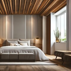 16. A beautiful and relaxing bedroom with a neutral color palette and warm details.2, Generative AI
