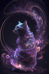 Beautiful Artistic Spiraling Galaxies Star and Iridescent Nebulae in Intricate Detail, Forming Shape of a Minuet cat Animal in Space with Smoke Misty Background (generative AI)