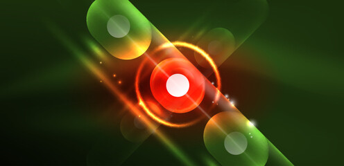 Abstract glowing neon light techno circles background