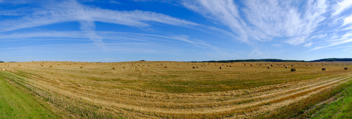 Agriculture field Summer countryside landscape haystacks panorama - 578923546