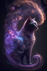 Beautiful Artistic Spiraling Galaxies Star and Iridescent Nebulae in Intricate Detail, Forming Shape of a Tonkinese cat Animal in Space with Smoke Misty Background (generative AI)
