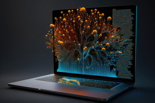 Laptop with analytical data. Created with generative AI