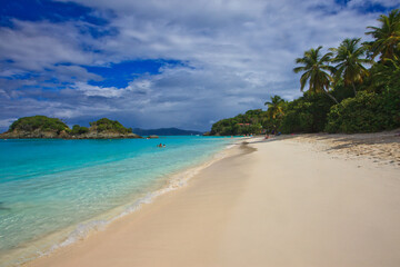 Fototapeta na wymiar Picturesque Trunk Bay is one of the best beaches in St John, US Virgin Islands in the Caribbean