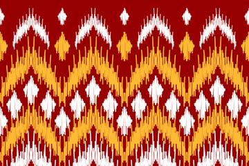 Abstract ethnic tribal pattern art. Ethnic ikat red seamless pattern. American and Mexican style. Design for background, wallpaper, illustration, fabric, clothing, carpet, textile, batik, embroidery.