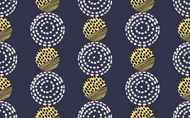 Trendy minimalistic vector pattern with dots and circles. Doodles and different shapes. Background for print, cover, wallpaper, fabric, clothes, wrapper