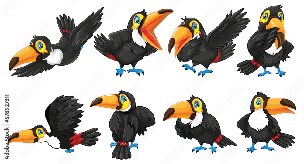 Wall mural toucan birds cartoon characters