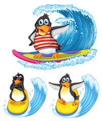 Penguin Cartoon Characters in Summer Theme
