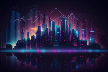 Fototapeta na wymiar Smart city and big data concept.Futuristic cityscape at night. Generative AI 