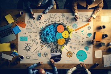 Creative business team brainstorming and ideating for innovative projects. Generative AI