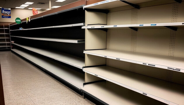 Food Shelf Shortage With Empty Shelving Crisis In A Grocery Store Created With Generative AI