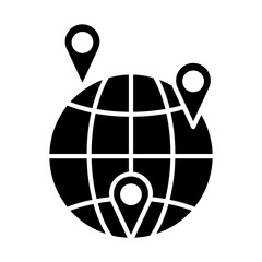 Business icon logo with a globe icon with a location point in the international world.