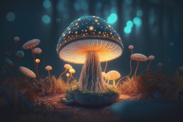 Mushroom in the forest. Generative AI 