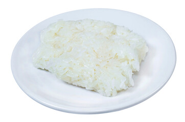 Sticky rice in white plate isolated