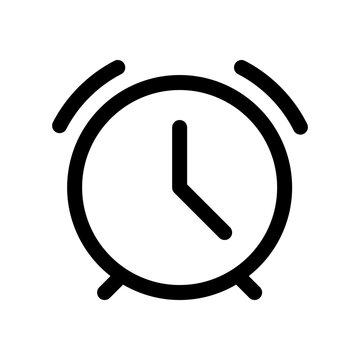 Editable vector alarm clock icon. Black, line style, transparent white background. Part of a big icon set family. Perfect for web and app interfaces, presentations, infographics, etc