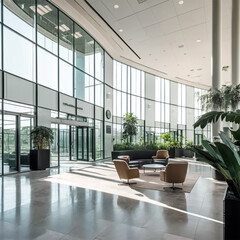 Fototapeta na wymiar a beautiful office building lobby with sleek modern design and large windows