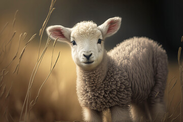 Fototapeta premium Cute lamb portrait. Generative AI.