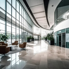 a beautiful office building lobby with sleek modern design and large windows --v 4 -, a beautiful office building lobby with sleek modern design and large windows shallow depth of field to emphasize t