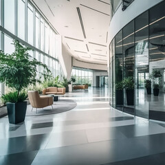 Fototapeta na wymiar a beautiful office building lobby with sleek modern design and large windows --v 4 -, a beautiful office building lobby with sleek modern design and large windows shallow depth of field to emphasize t