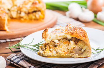 Savory pie with a filling.