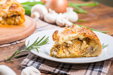 Savory pie with a filling.