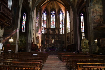 Fototapeta premium La cathedrale Saint Jean Baptiste, de style gothique et construite au 14ème siècle, ville de Perpignan, département des Pyrénées Orientales, France