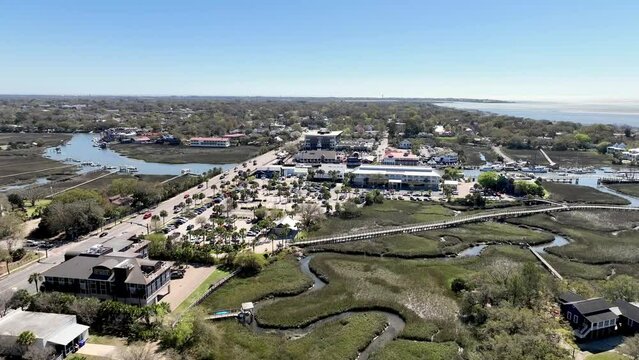 aerial over shem creek, mount pleasant sc, south carolina near charleston sc, south carolina