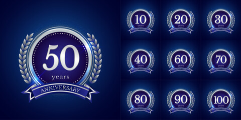 Anniversary number logotype label badge template. Premium anniversary celebration emblem signs design png for company, booklet, leaflet, magazine, brochure, web, invitation or greeting card