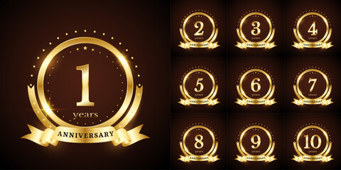 Anniversary number logotype label badge template. Premium anniversary celebration emblem signs design png for company, booklet, leaflet, magazine, brochure, web, invitation or greeting card