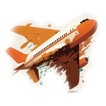 airplane, icon, pop art, brown-orange tones, white background, generated in AI