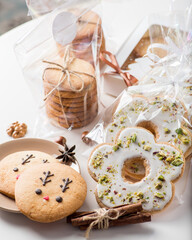 Various cookies and gingerbread with glaze in packages