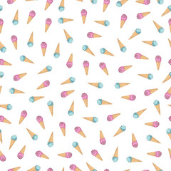 Fototapeta na wymiar Hand-drawn Cute seamless pattern with ice cream. Can be used for wrapping paper, gift wrapping, textiles, etc.
