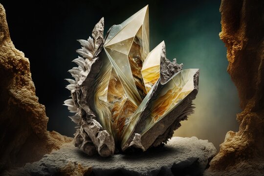 The coveted Dragon's Tooth. Calcite crystals cover the crevices in a septaria mineral stone. Generative AI