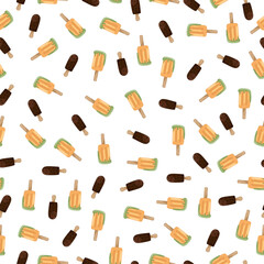 Hand-drawn Cute seamless pattern with ice cream. Can be used for wrapping paper, gift wrapping, textiles, etc.