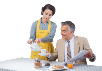 1950s style couple having breakfast