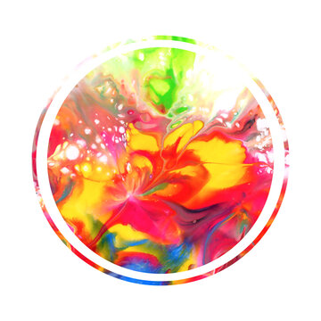 Watercolour drawing abstract multicolor round on white background. Orange, yellow, red, green, blue in wonderful flowing movement