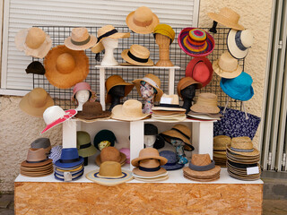 Variety of hats for shop sale in street store market shop