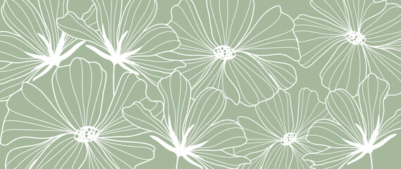 Green vector background with flowers for decor, covers, wallpapers, presentations
