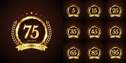 Anniversary number logotype label badge template. Premium anniversary celebration emblem signs design png for company, booklet, leaflet, magazine, brochure, web, invitation or greeting card - obrazy, fototapety, plakaty