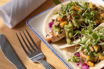Fish tacos plate closeup