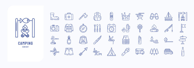 Camping trekking and Outdoor icon set
