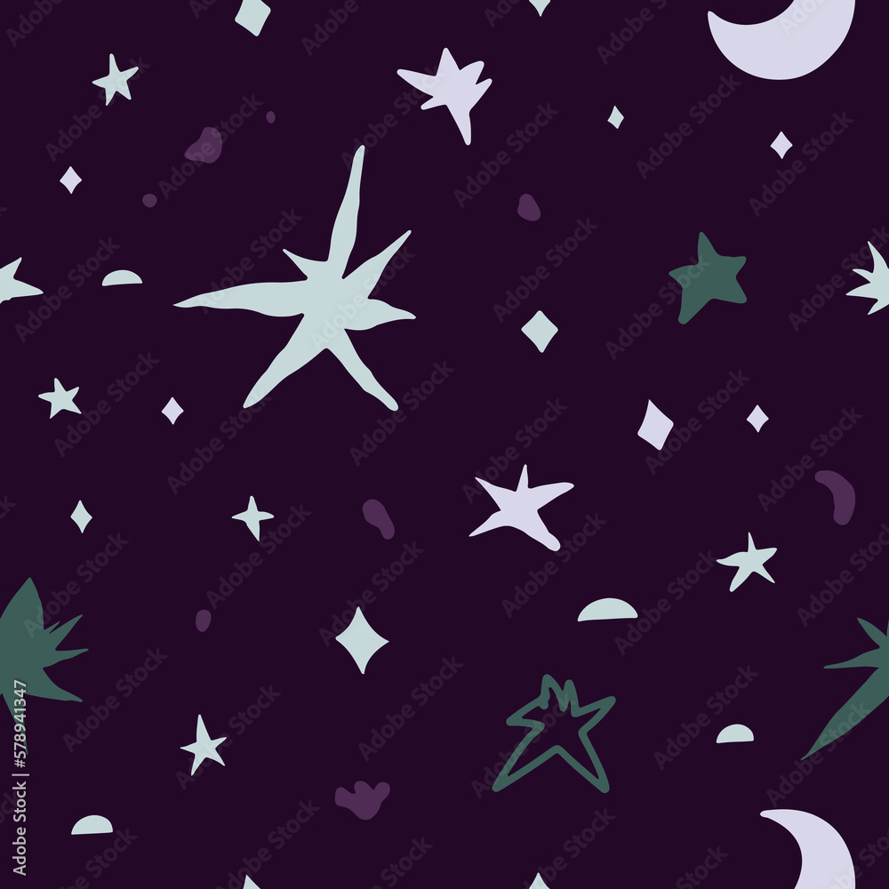 Wall mural abstract design with stars and crescent moons