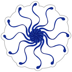 Hand Drawn Christmas Snowflake Sticker Isolated on White Background. New Year Illustration Drawn by Colored Pencil. Blue Snowflake. Winter Symbol of Christmas, xmas.