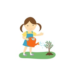나무에 물주는 소녀