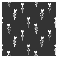 Abstract seamless pattern with silhouette flowers hearts . Background for poster or cover.