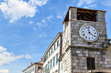 Fototapeta na wymiar View of the Clock Tower of the old town of Kotor, Montenegro