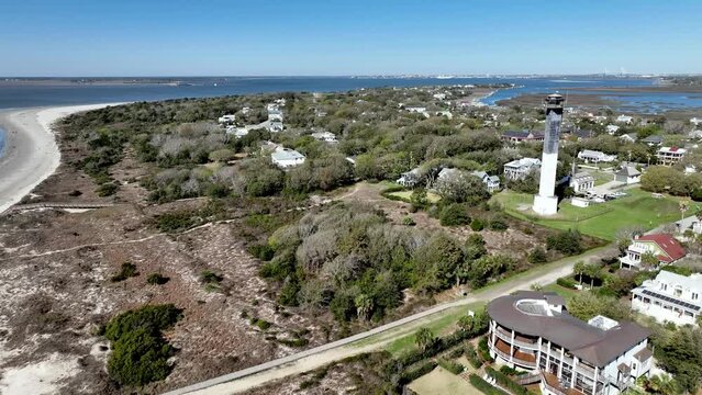 aerial sullivan's island and lighthouse near charleston sc, south carolina